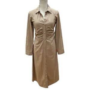 Sim and Sam Ruched Khaki Button-Front Shirt Midi Dress Size S